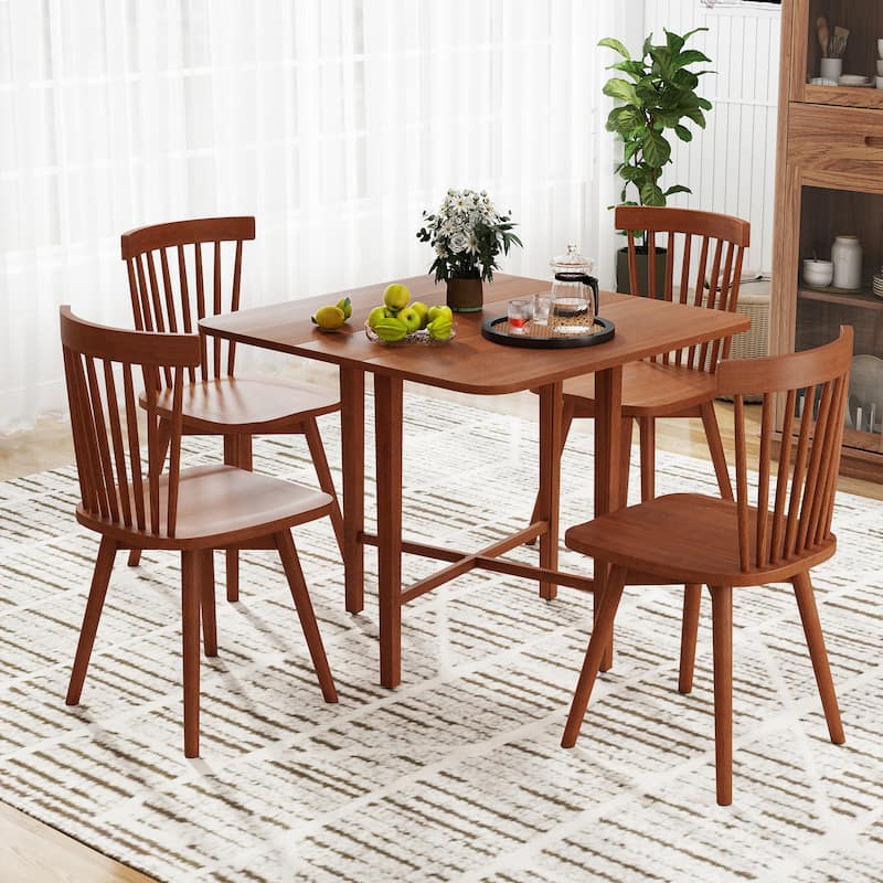 Foldable Dining Table with Drop Leaf Natural and Walnut Rubber Wood Convertible Kitchen Table for Small Spaces
