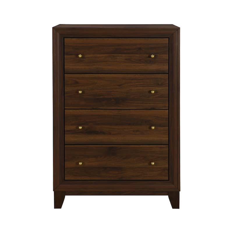 5 Drawers Wooden Chest with Gold Ball Knobs in Walnut - Walnut - 4-drawer