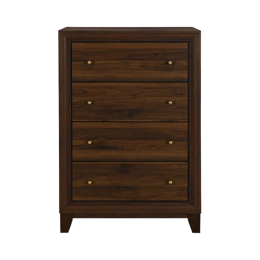 5 Drawers Wooden Chest with Gold Ball Knobs in Walnut