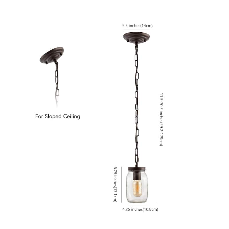 Gaines 5.5" 1-Light Farmhouse Industrial Iron Mason Jar LED Pendant, Oil Rubbed Bronze/Clear by JONATHAN Y