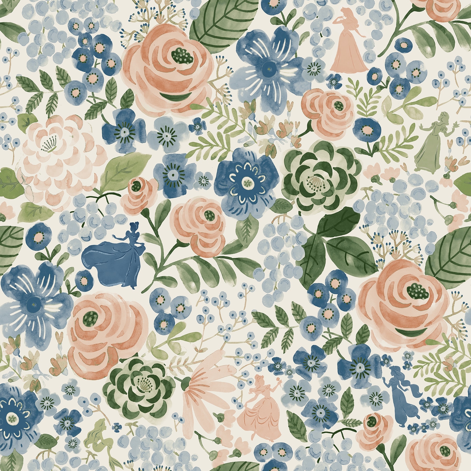 Disney Princess Blue Watercolor Floral Peel and Stick Wallpaper by RoomMates