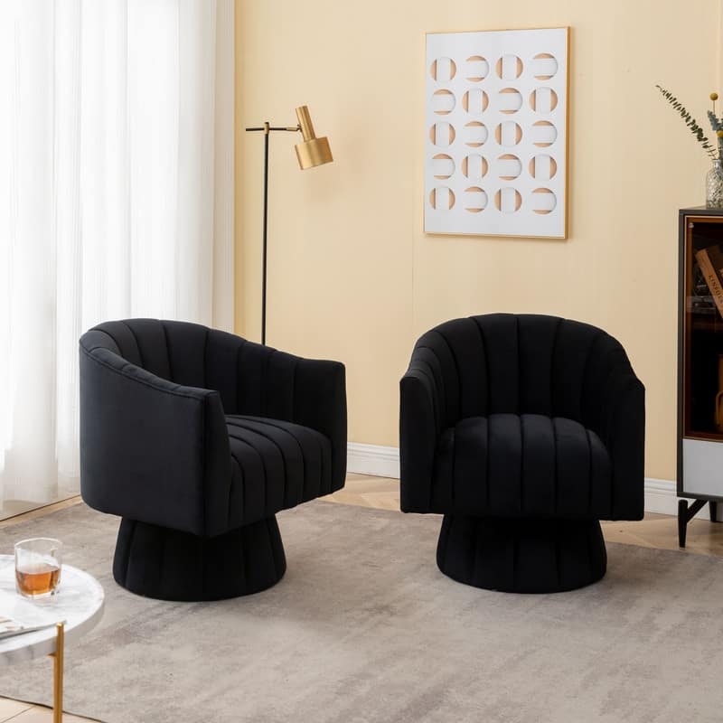 SEYNAR Modern Glam Velvet Upholstered Round 360 Degree Swivel Accent Barrel Chair Set of 2