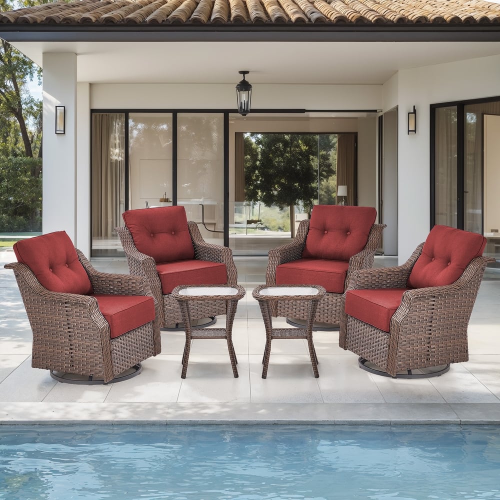 Gymojoy 6-Piece Wicker Patio Swivel Glider Chairs Set, 6-Inch Ultra Thick Cushioned