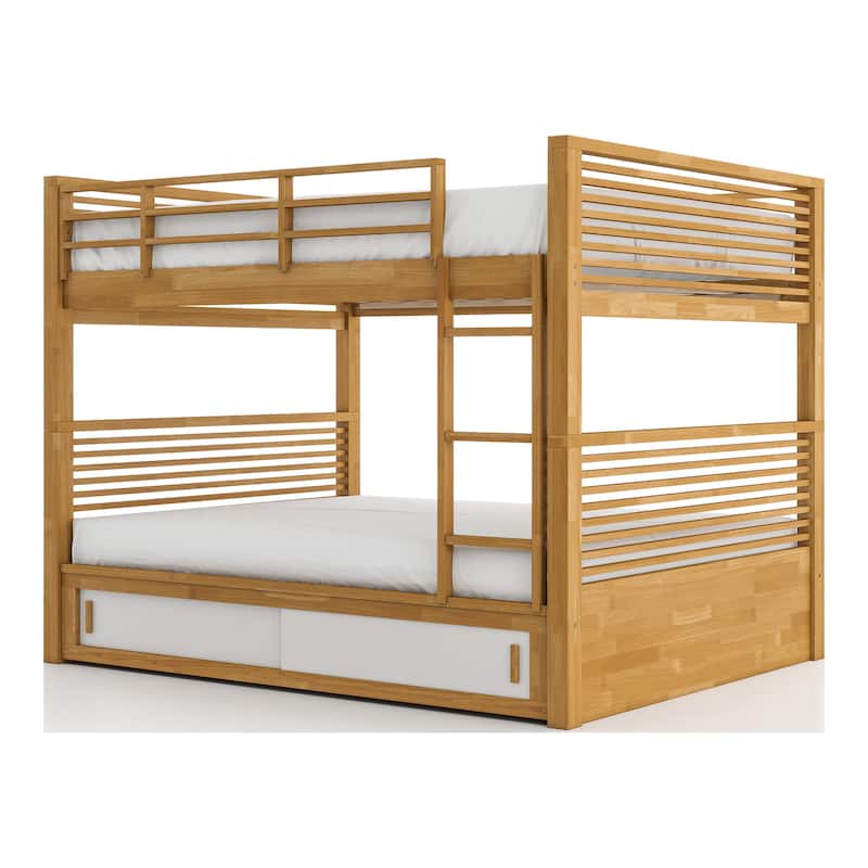 Furniture of America Ogden Oak Solid Wood Twin Over Twin Bunk Bed with Attached Ladder