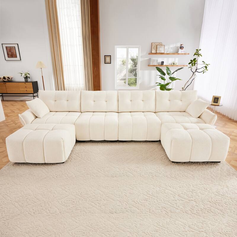 141.7" Chenille 4-Seater Sectional Sofa with 2 Ottomans