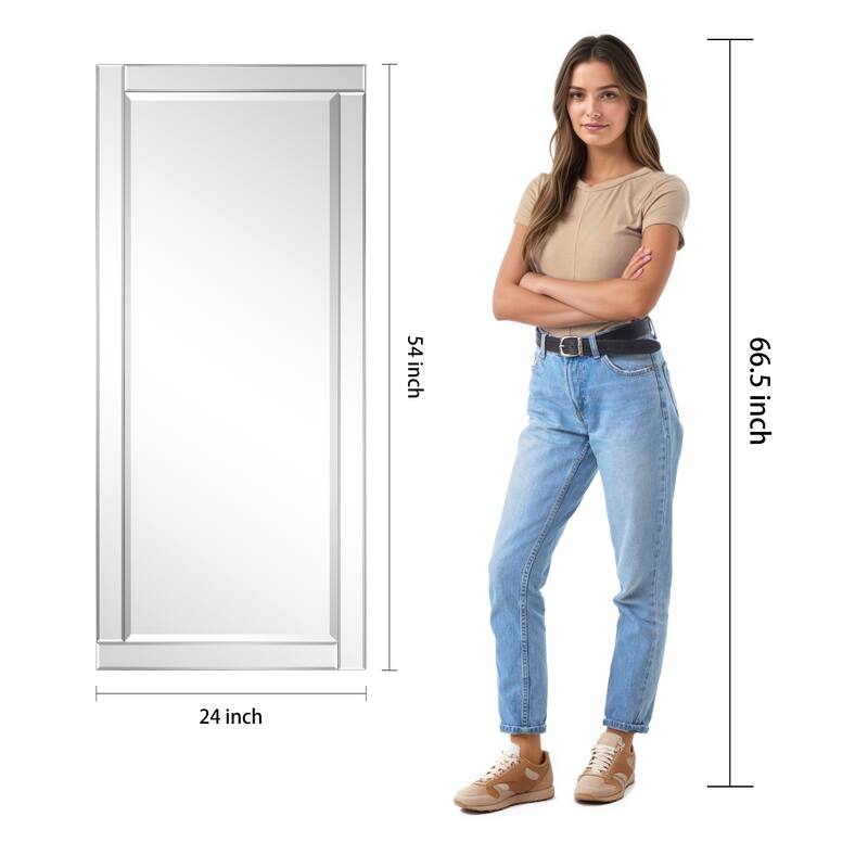 Beveled Rectangle 1"-Beveled Center Wall Mirror with Solid Wood Frame - Clear