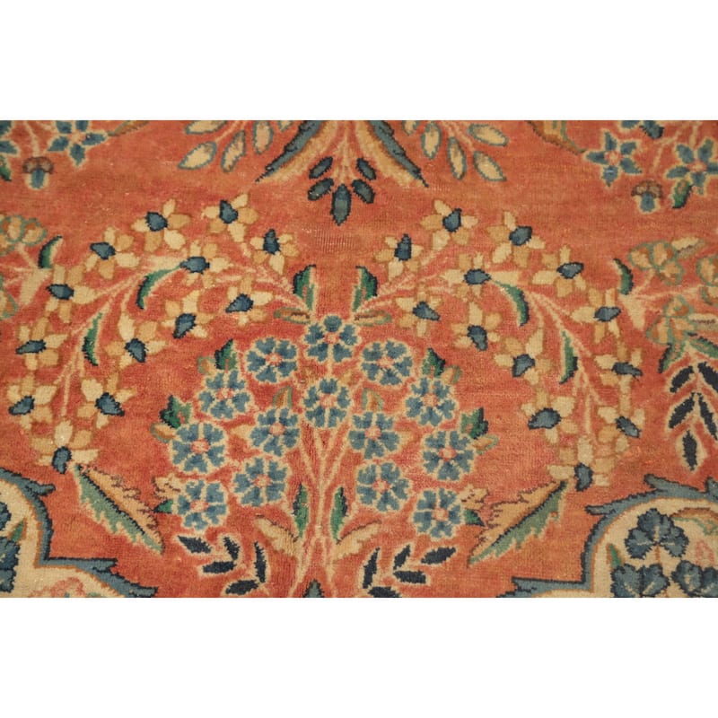Hand Knotted Oriental 100% Wool Carpet Traditional Floral Oranges & Rust Kerman Area Rug - 12' 8'' X 10' 1''