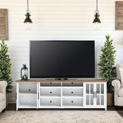 Bridgevine Home Modern Farmhouse 96 inch TV Stand Console for TVs up to 100 inches, No Assembly Requried, Two-Tone Finish