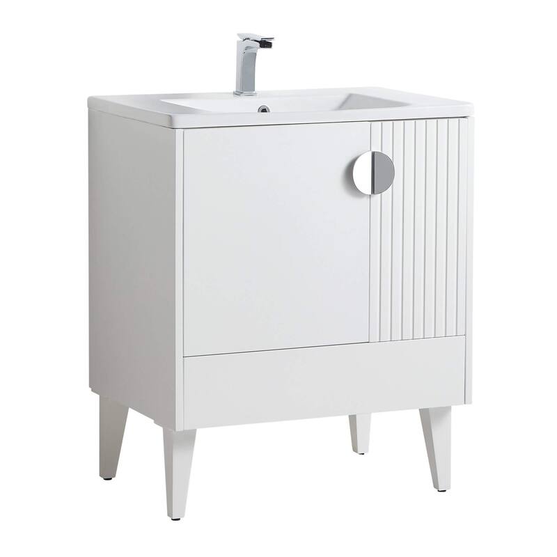 Venezian Single Bathroom Vanity with Sink - 30" - White - Polished Chrome Handles