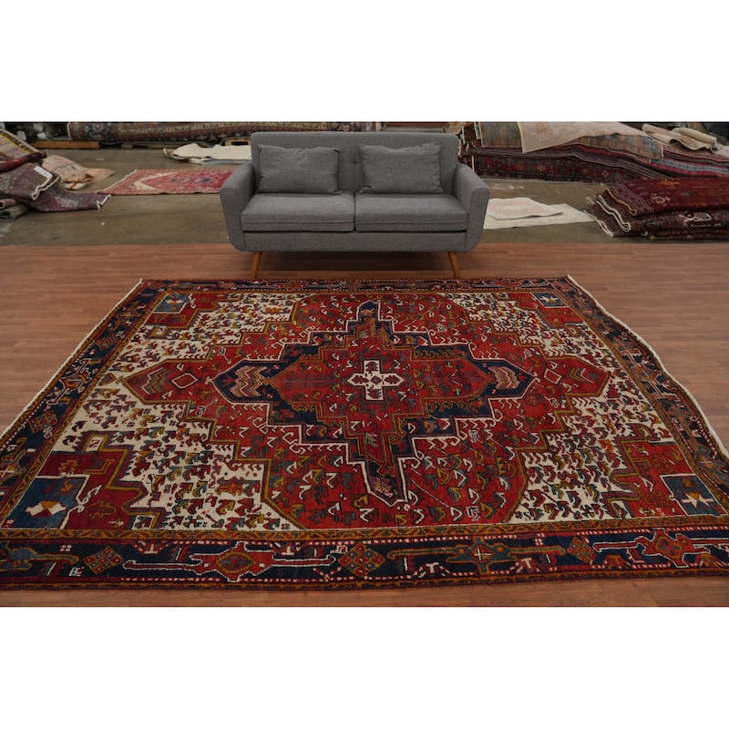Hand Knotted Oriental 100% Wool Carpet Traditional Medallion Red Heriz Area Rug - 9' 10'' X 7' 8''