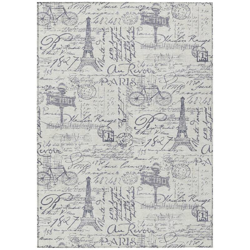 Machine Washable Indoor/Outdoor Modern Paris Chantille Rug