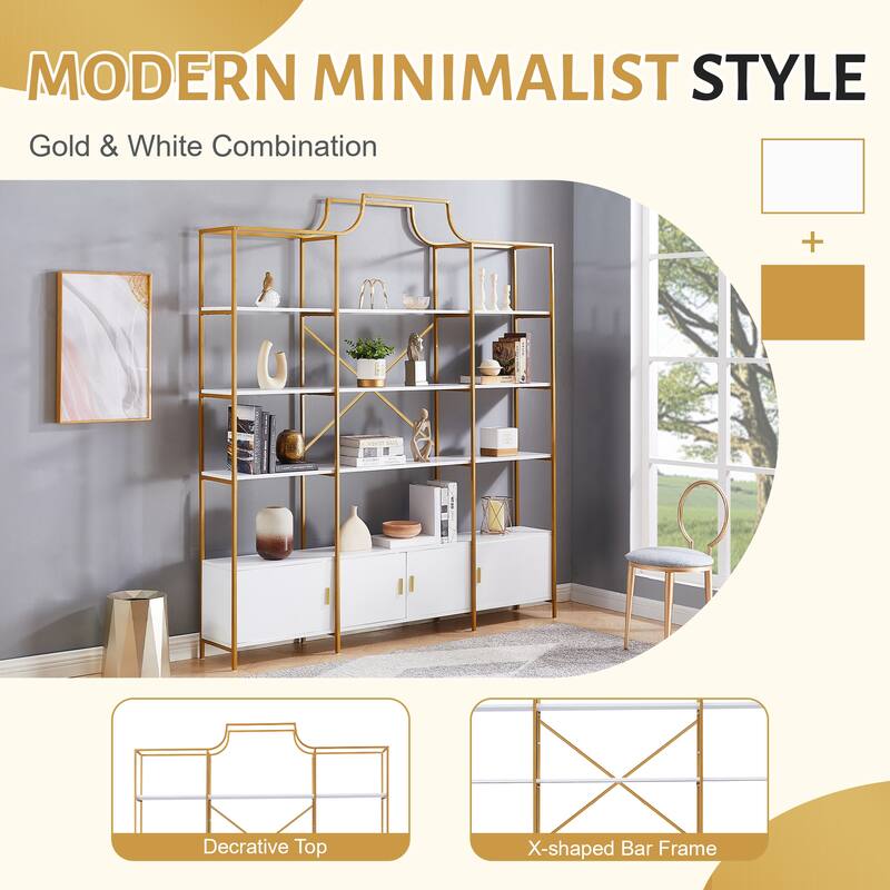 78 Inch 4 Tiers Home Office Bookcase Bookshelf - Golden+White
