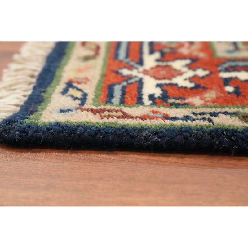 Hand Knotted Oriental 100% Wool Carpet Traditional Medallion Navy Blue & Blues Heriz (serapi) Area Rug - 5' 0'' X 3' 0''