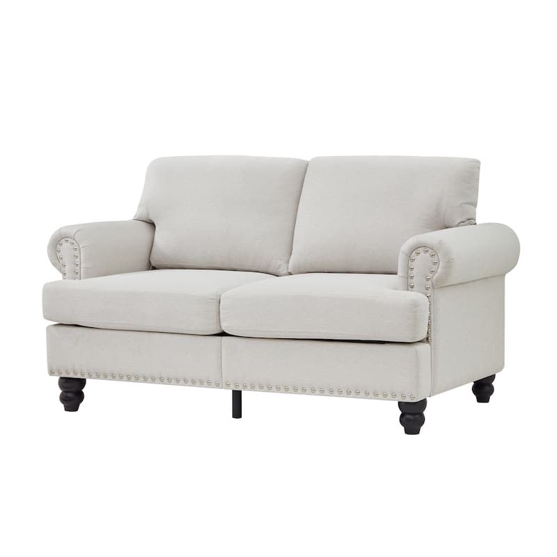 Traditional Loveseat Sofa with Round Armrests, 2 Seat Sofa Couch with Nailhead Trim and Removable Cushion