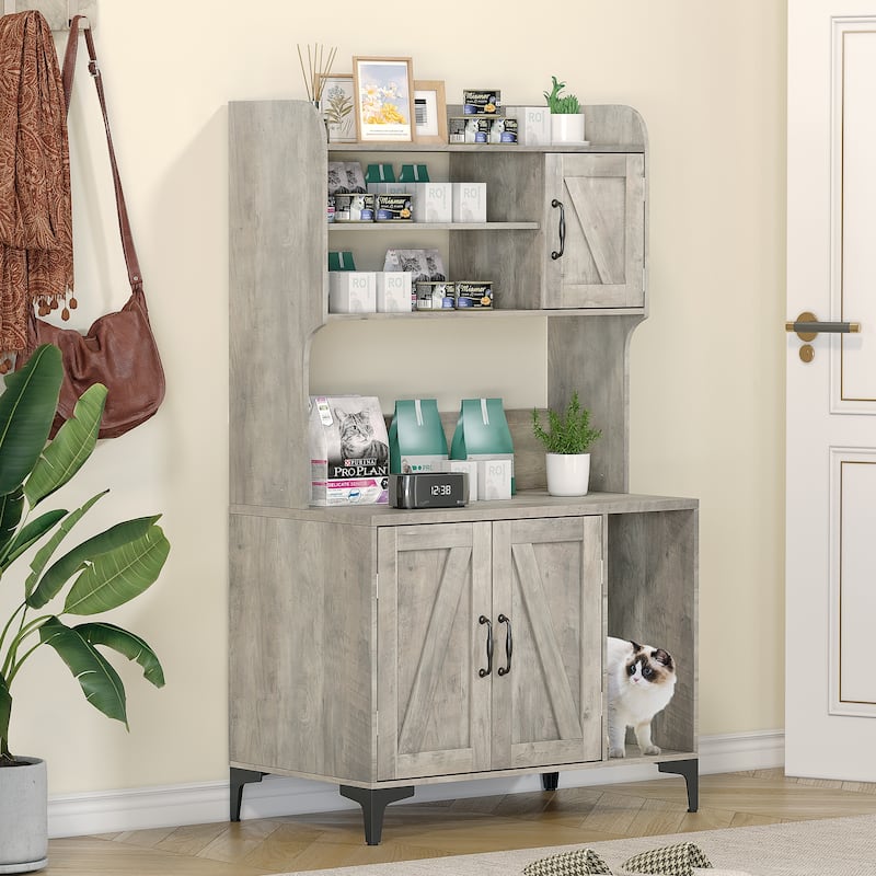 Cat Litter Box Furniture with Shelf Storage