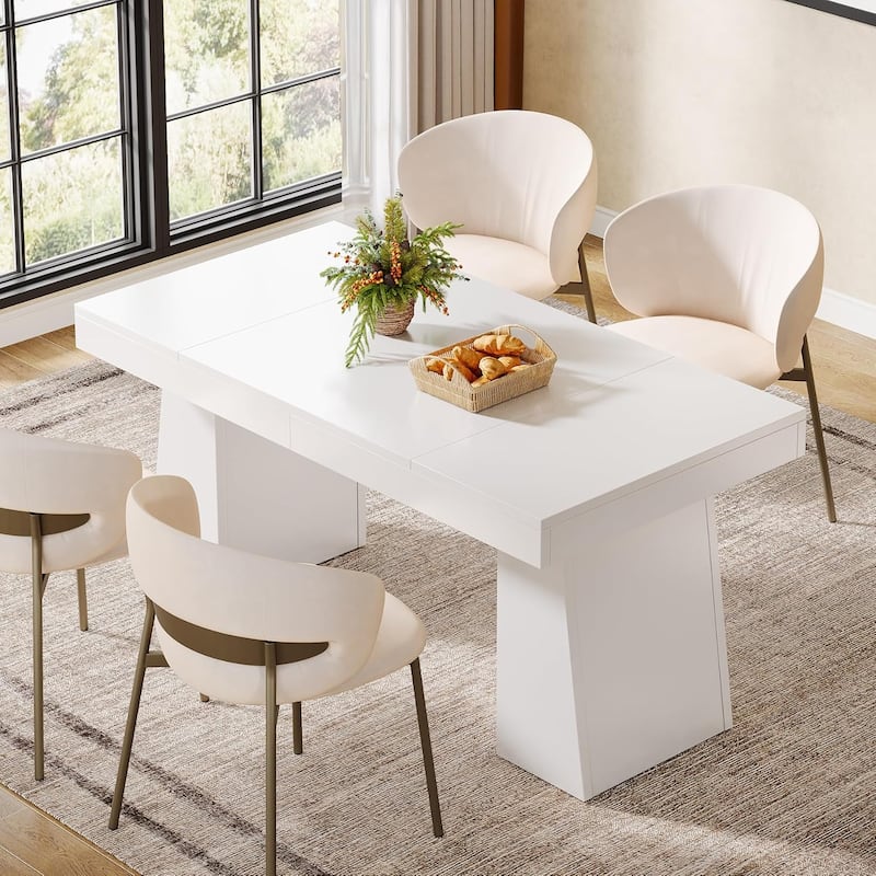 55 Inches Rectangular Dining Room Table, Brown - White