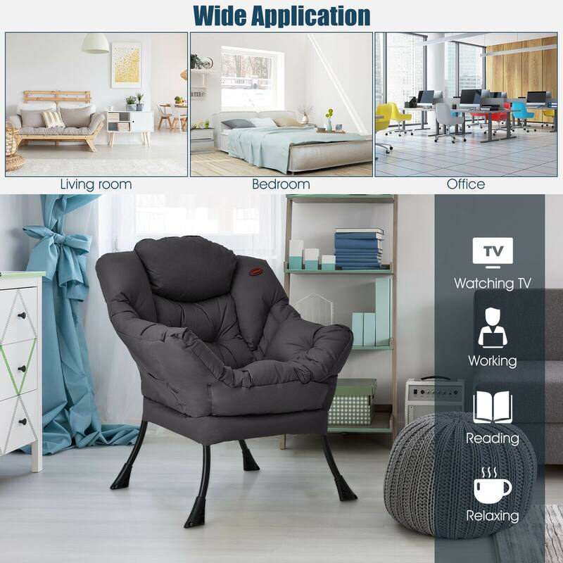 Modern Polyester Fabric Lazy Chair with Side Pocket - 32" x 29.5" x 37.5"