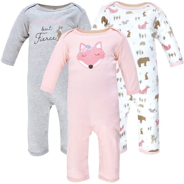 slide 1 of 1, Hudson Baby Infant Girl Cotton Coveralls, Girl Fox 0 - 3 Months - Pink