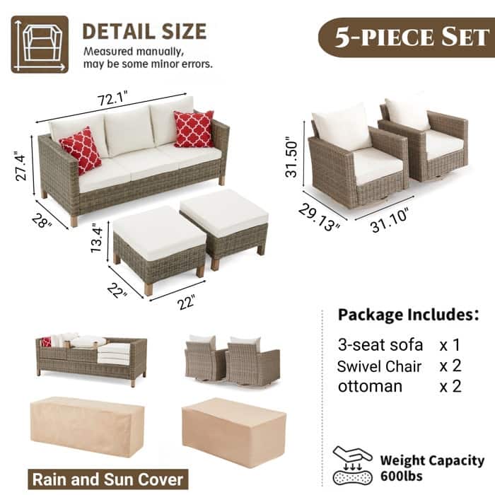 5-Piece Outdoor Wicker Patio Conversation Set