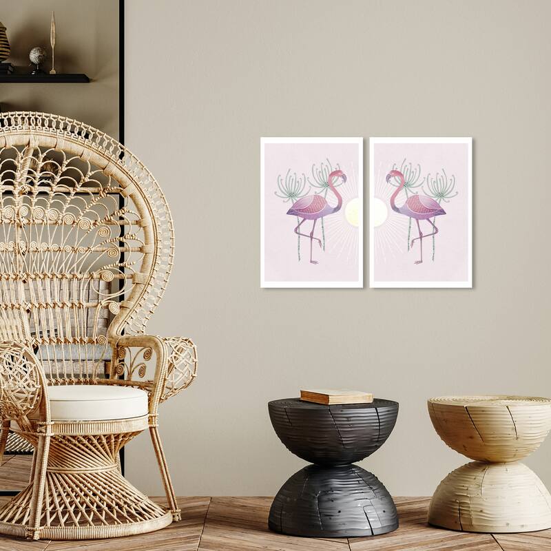 Wynwood Studio Canvas Animals Flamingo Duo Pink and Light Pink Modern & Contemporary Wall Art Canvas Print - 24 x 16