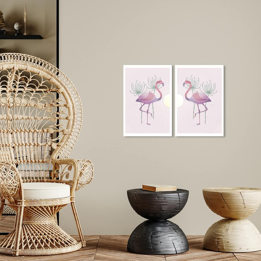 Wynwood Studio Canvas Animals Flamingo Duo Pink and Light Pink Modern & Contemporary Wall Art Canvas Print