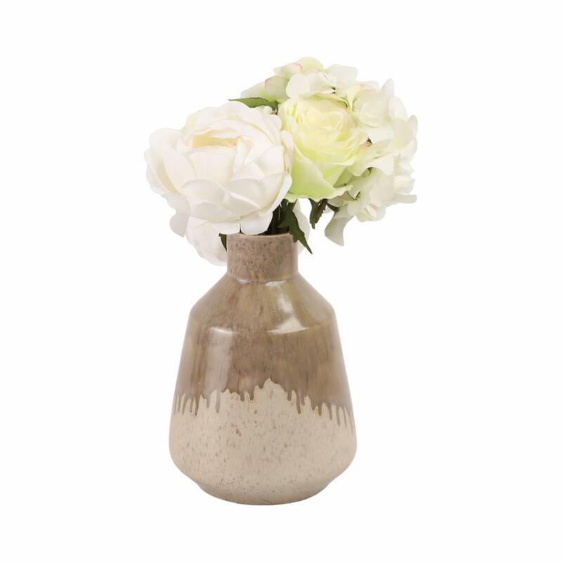 Warm Rustic Ceramic Table Vase for Home Decor, Decorative Flower Vase with Glazed Finish