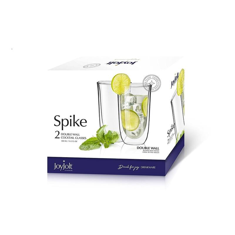 JoyJolt Spike Double Wall Glasses, 13.5 Ounce Cocktail Drinkware Glass set of 2