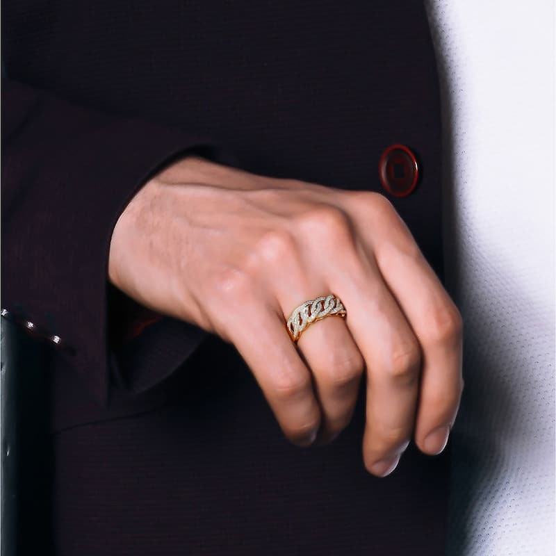 1/4ct TDW Diamond Cuban Link Ring in 10K Gold for Men