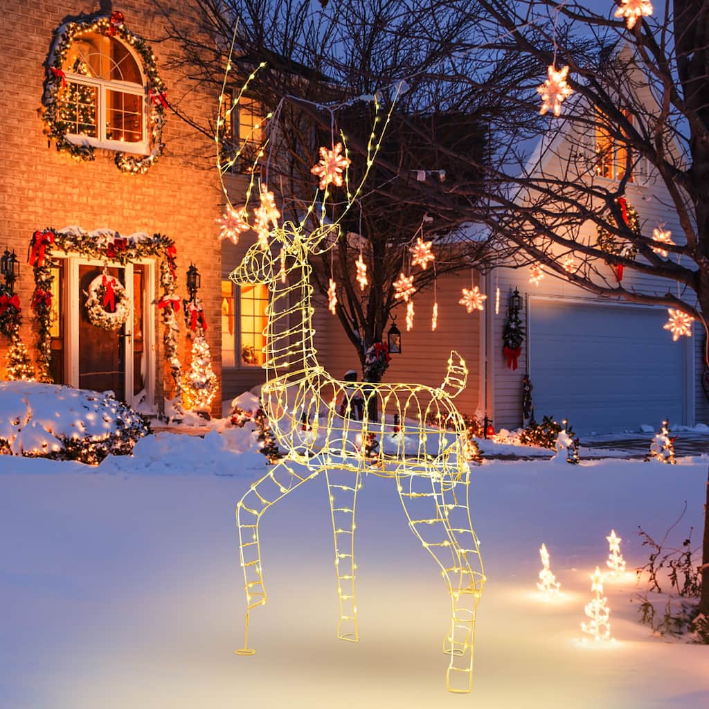 Gymax 6 ' Pre-Lit Christmas Reindeer w/ 300 Warm White LED Lights - Multi - See Details