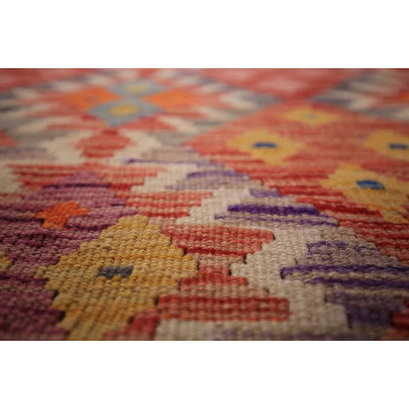 Orange Geometric Kilim Oriental Area Rug Flatweave Wool Carpet - 8'3" x 11'8"