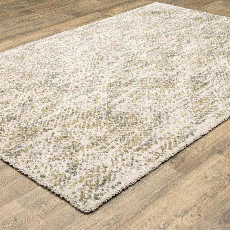 Archer Mottled Abstract Ivory/ Gold Shag Area Rug