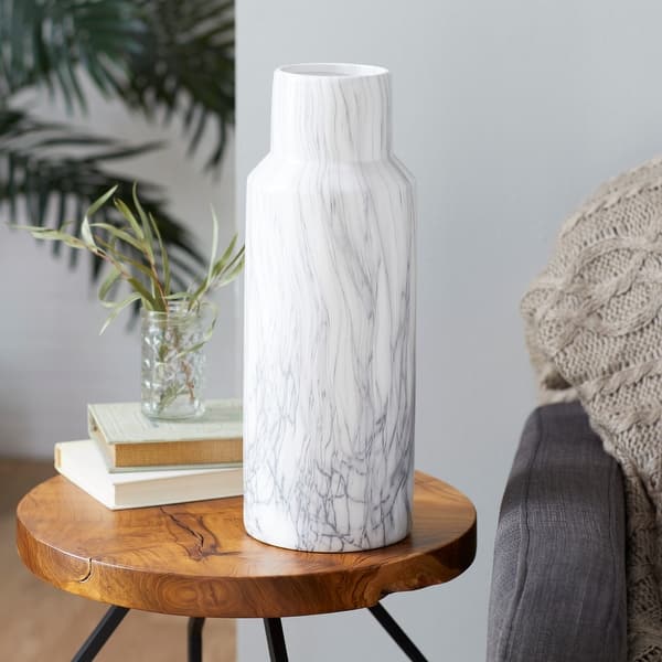 slide 1 of 4, White Stoneware Contemporary Vase 15 x 6 x 6