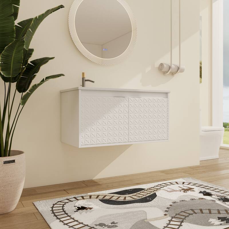 Malwee 24"/30"/36"/48" Floating Bathroom Vanity, Wall Mounted Bathroom Vanity with Resin Top,Soft Close Doors