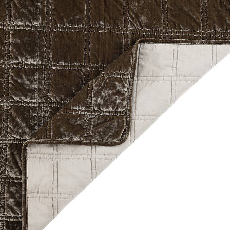 HiEnd Accents Stella Faux Silk Velvet Double Box Stitch Modern Rustic 3 Piece Quilt Set