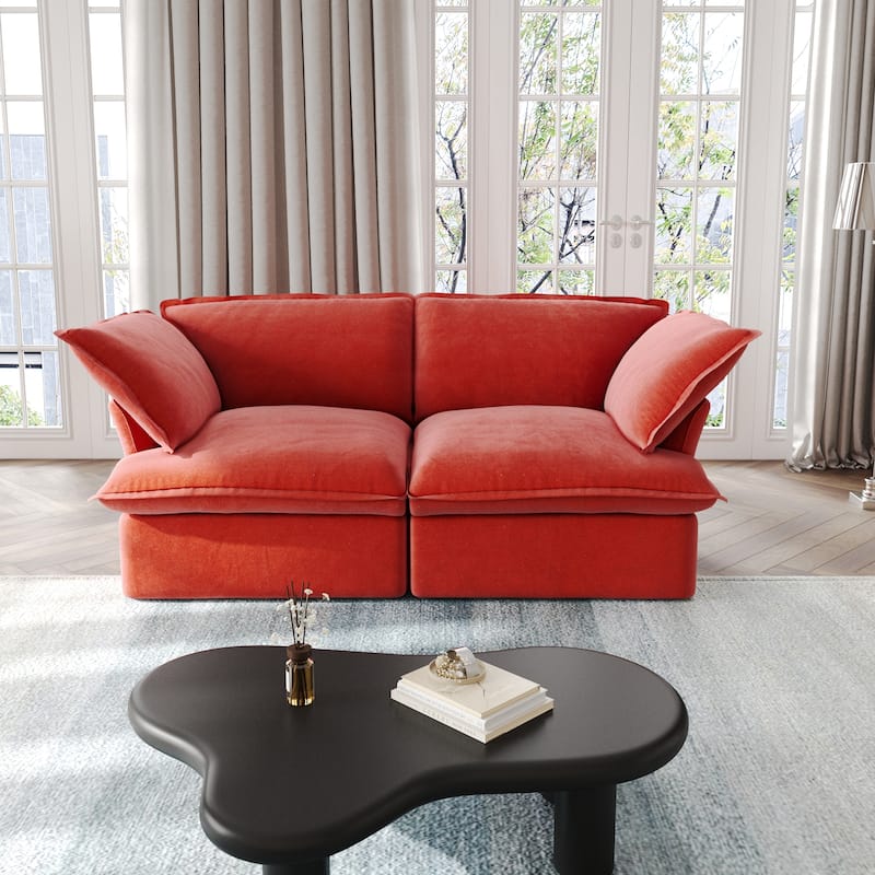 Modular Sectional Sofa Couches, 82.66" Velvet Loveseat Sofa with Ottoman - 2 seats(Red)