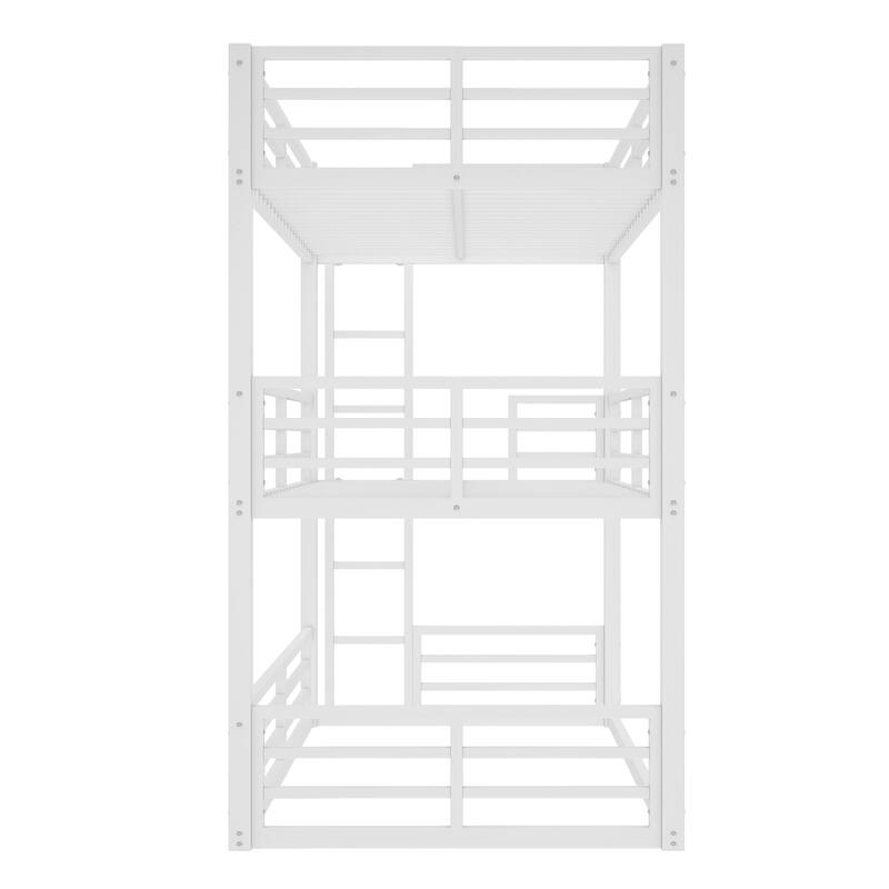 Roomfitters Twin/Full/Queen Metal Triple Bunk Bed with Safety Guardrails, Heavy-Duty Noise-Reduced Frame, White