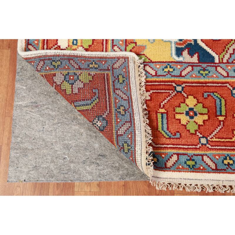 Ivory & Orange Medallion Heriz Serapi Indian Area Rug 9x12 - 9' x 12'