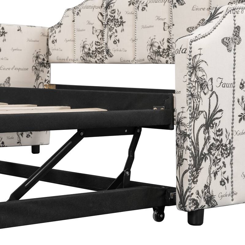 Twin Size Upholstered Daybed with Pop-Up Trundle & USB Charging Ports