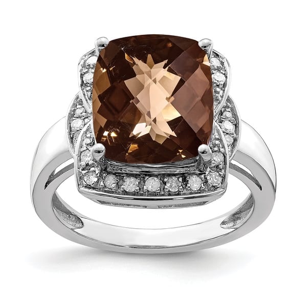 Sterling Silver Rhodium Smoky Quartz & Diamond Ring Sterling Silver Rhodium Smoky Quartz & Diamond Ring