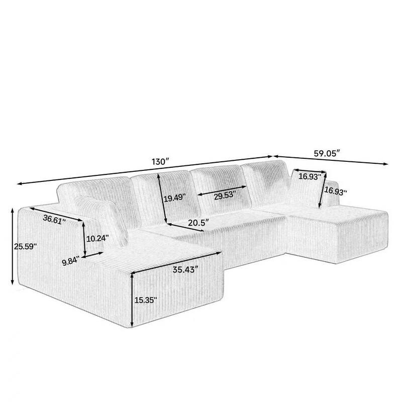 U-Shaped Modular Sectional Sofa, Modern Minimalist Corduroy Couch
