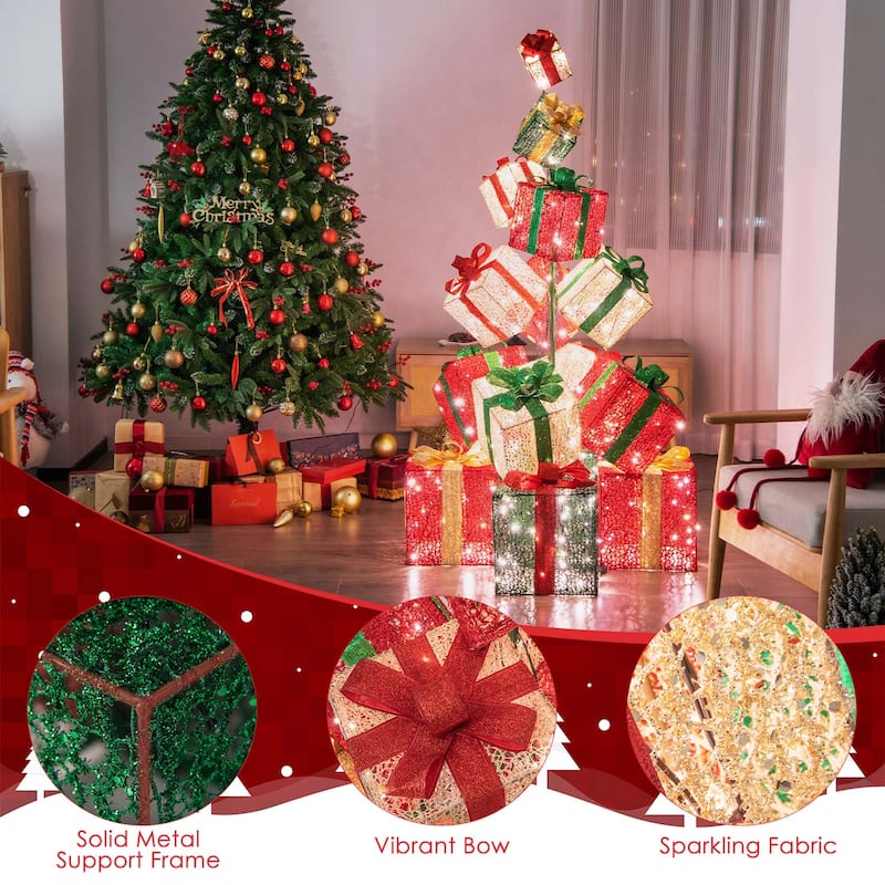 15 Stacked Pre-Lit Gift Box Tower 67'' Lighted Present Decoration