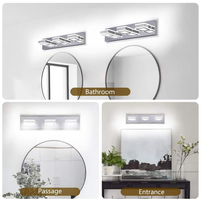 Modern Dimmable Vanity Lights for Bathroom LED 3 Light Bathroom Lights Over Mirror Bath Wall Lighting
