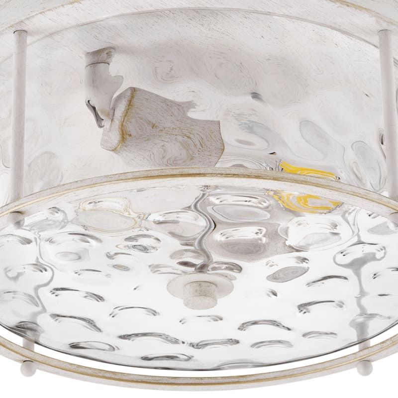 2-Light Flush Mount Water Rippled Glass Ceiling Light with Metal Frame