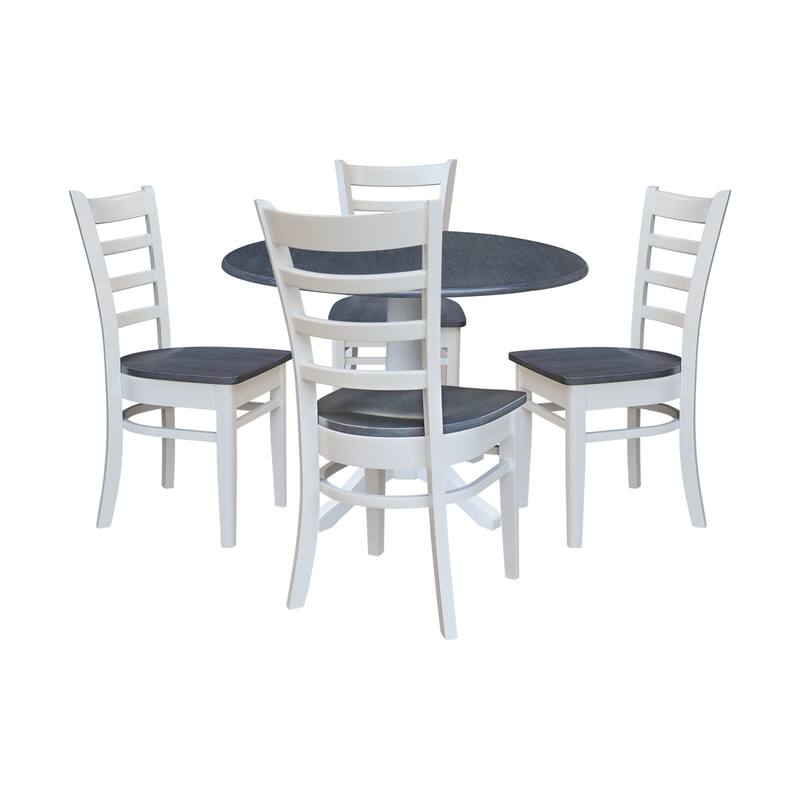 42" Round Top Dual Drop Leaf Pedestal Table with Dining Chairs - 5-Piece