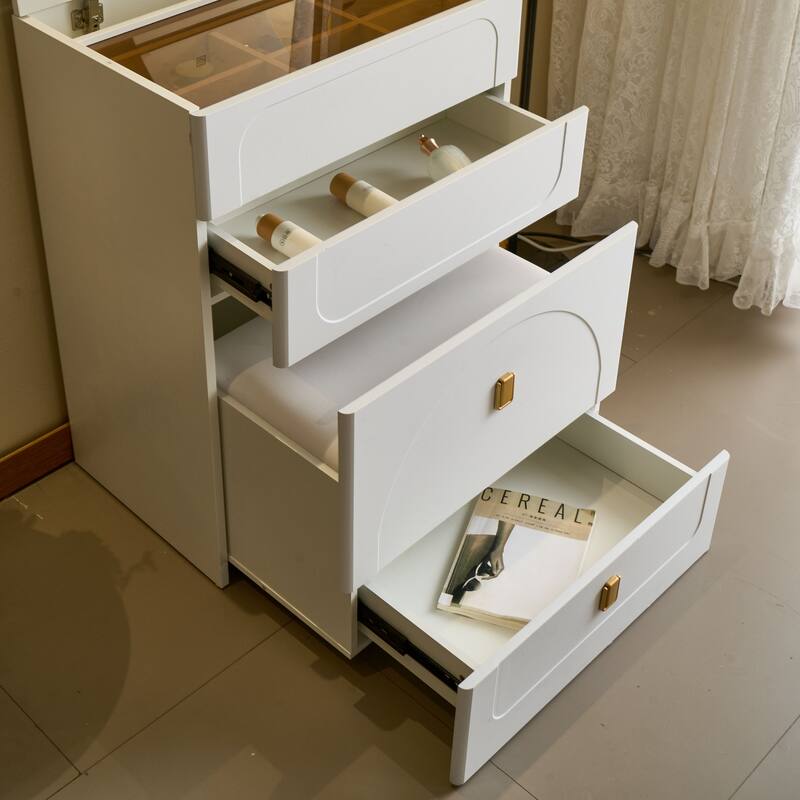 3-in-1 Flip Top Vanity Desk with Mirror - Small Makeup Table with 3 Drawers, Cushioned Stool & Power Outlet