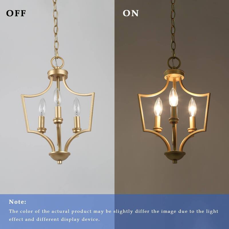 Modern Farmhouse Gold 3-Light Lantern Pendant Light for Kitchen Island