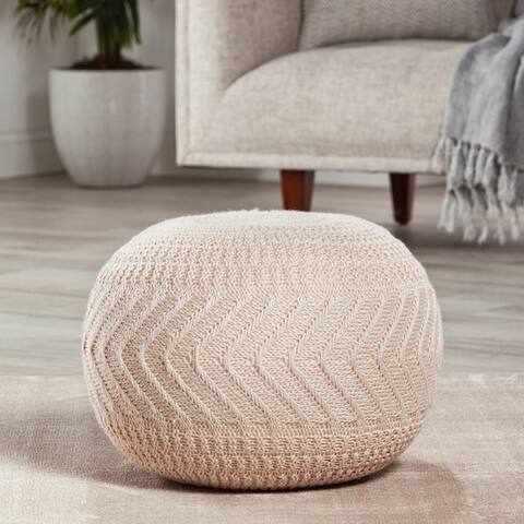 Lucille Solid Light Blush Round Pouf