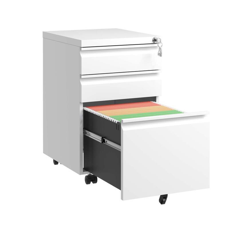 3 Drawer Mobile File Cabinet with Lock,Metal Filing Cabinets for Home Office Organizer Letters/Legal/A4