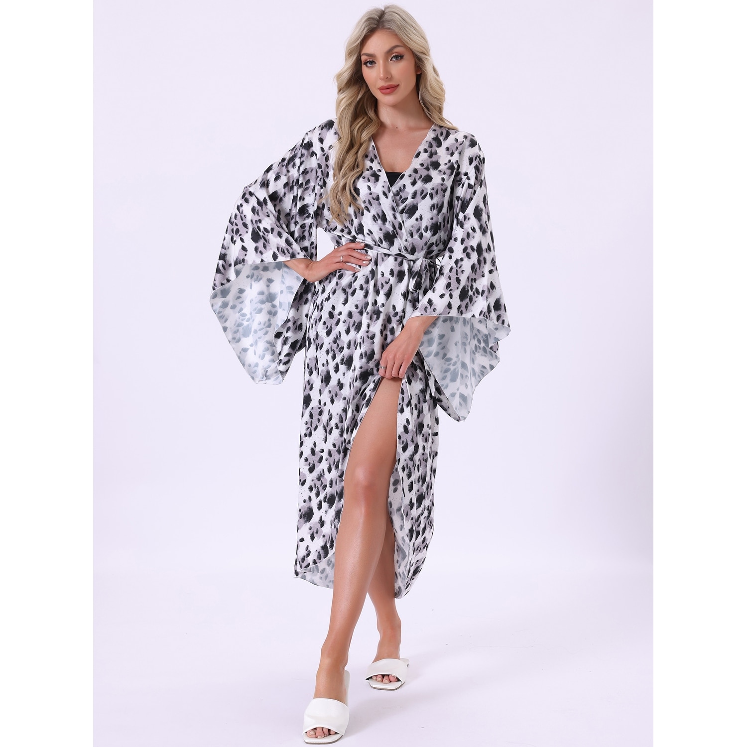 Women's Satin Kimono Robe Wrap Front Bridesmaid Bride Robe Lightweight Loungewear Silky Pajama Bathrobe