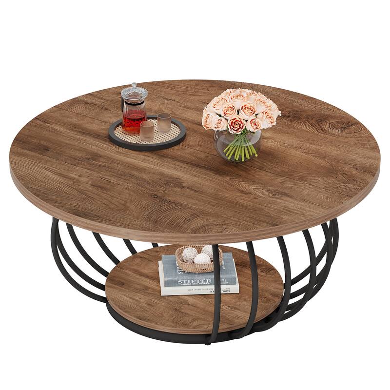 39.4" Rustic Metal Round Coffee Tables for Living Room